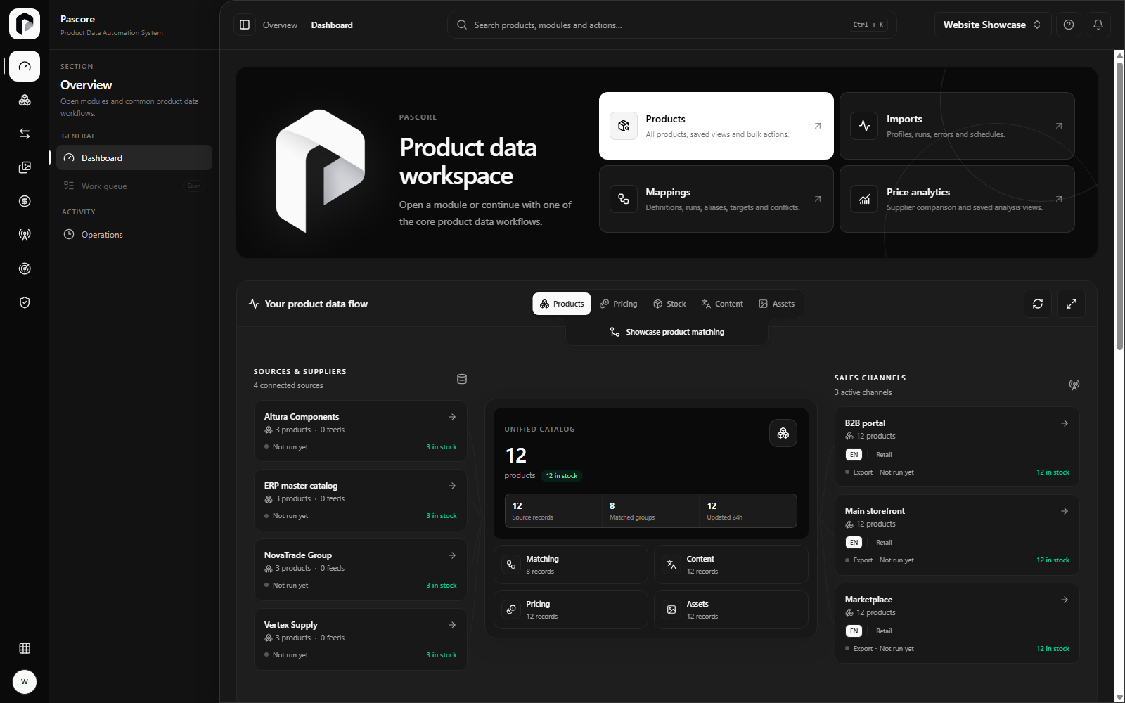 Pascore dashboard in dark mode